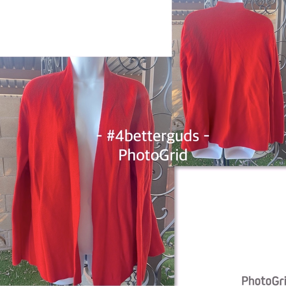 Eileen Fisher OpenโCardigan Organic Cotton Knit Sweater Red Large - Picture 16 of 16
